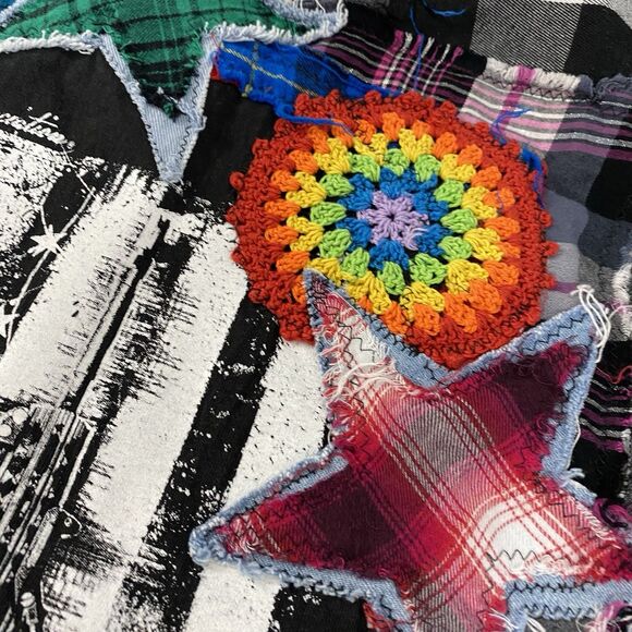 Upcycled Flannel Shirt Shacket Womens 3X NRA Patriot Grunge Patchwork Folk Art - Picture 4 of 16